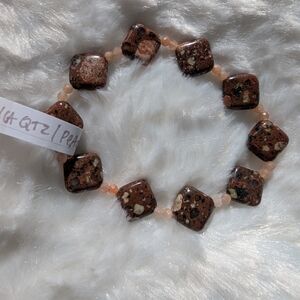 Mica Quartz And Peach Moonstone Stretch Bracelet